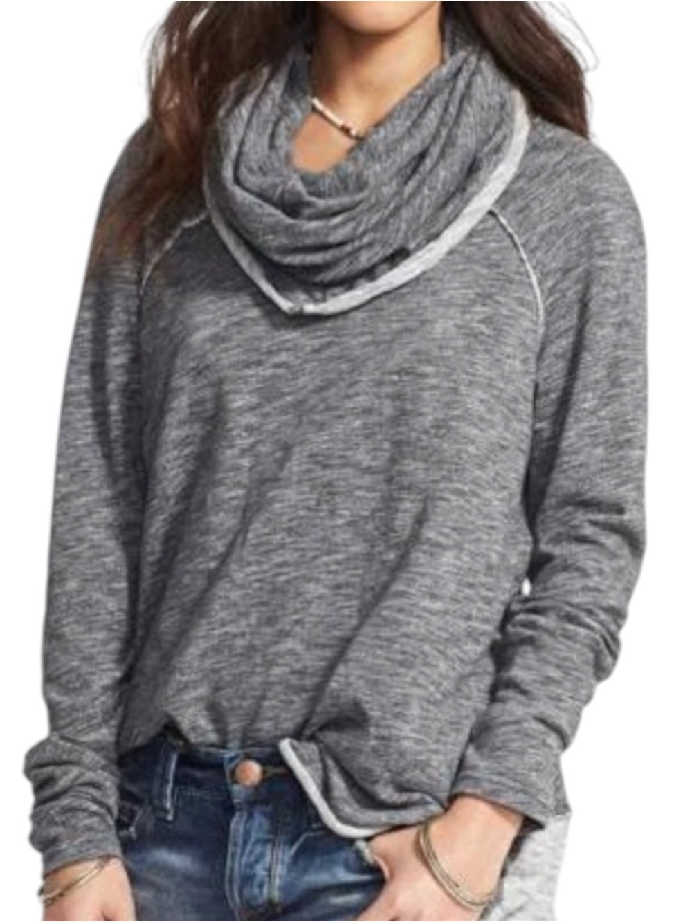 FP Free People Beach Cozy Cowl Neck Top Size Small Relaxed Heather Gray Cotton